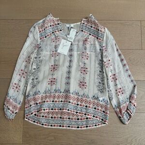 Joie Women's Blouse - Cream, Red, and Black Pattern